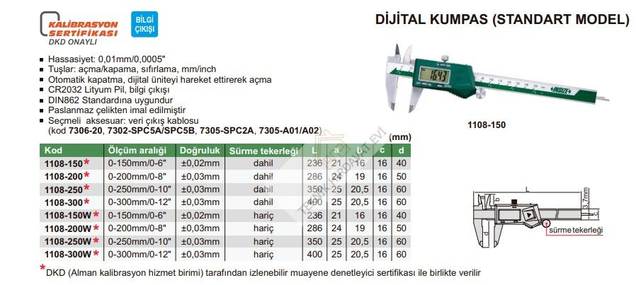0-150mm/0-6'' Dijital Kumpas (Standart Model)